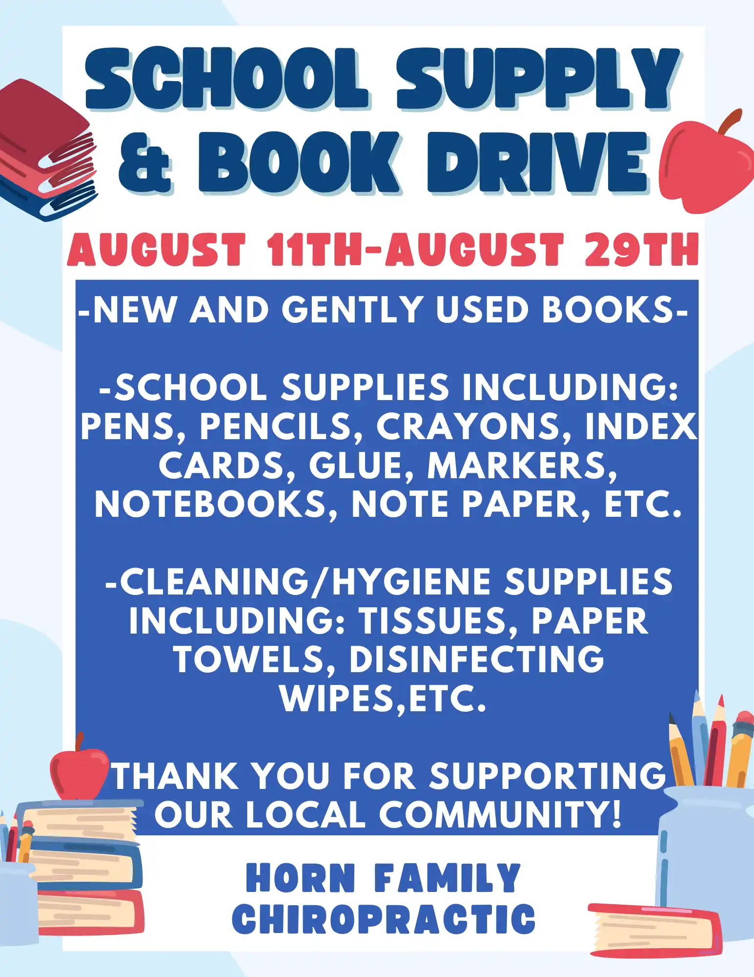 School Supply & book Drive graphic
